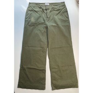 FRAME‎ Le Tomboy Wide-Leg Trousers Womens 32 (34x27) Green Cotton Twill 14" Leg